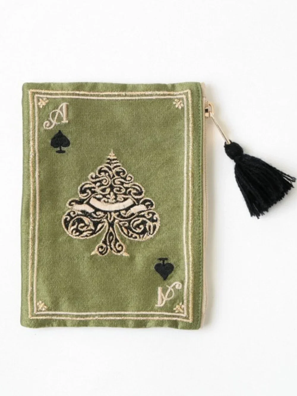 Bohemian Embroidered Poker Pattern Cosmetic Bag, Spade Pattern